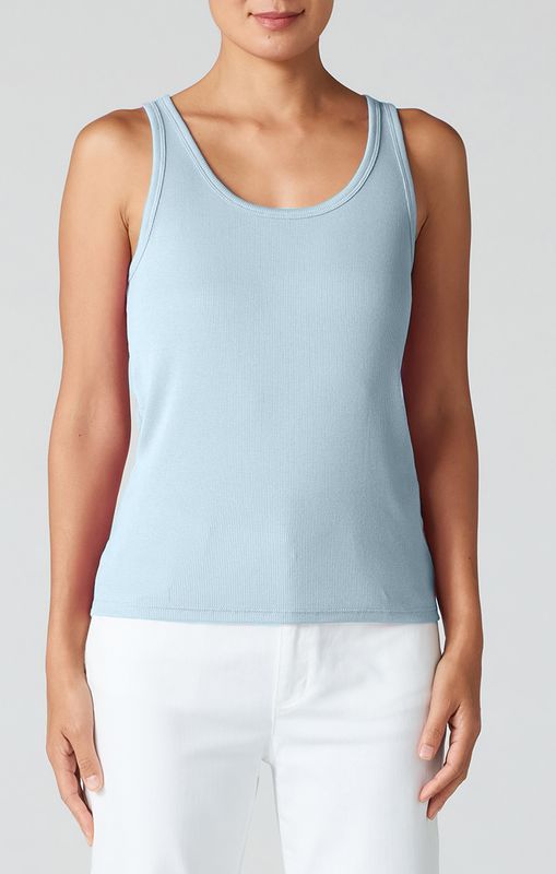Eileen Fisher Organic Cotton Stretch Rib Scoop Neck Slim Tank in Pale Sky