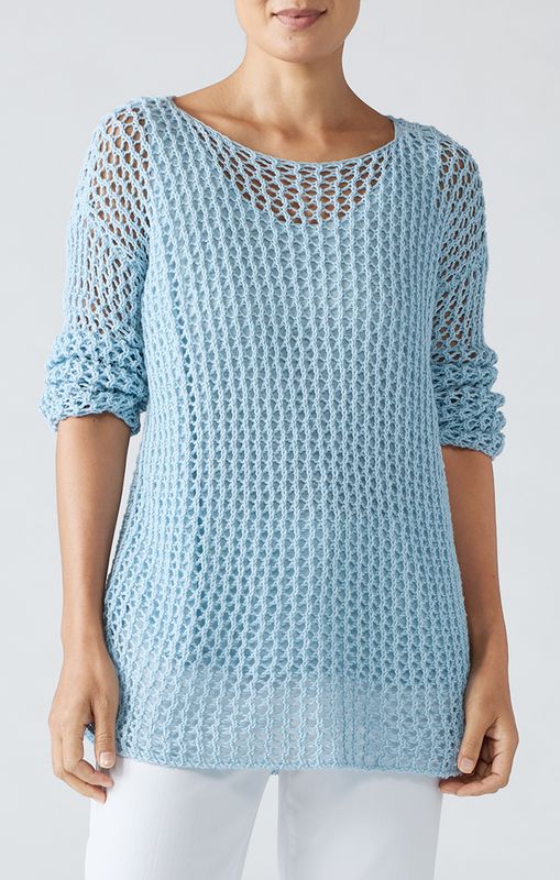 Eileen Fisher Peruvian Organic Cotton Cord Crew Neck Sweater in Pale Sky
