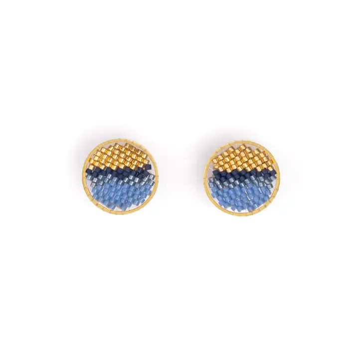 Mayana Beaded Handwoven Sweet Tart Stud Earrings in Blue