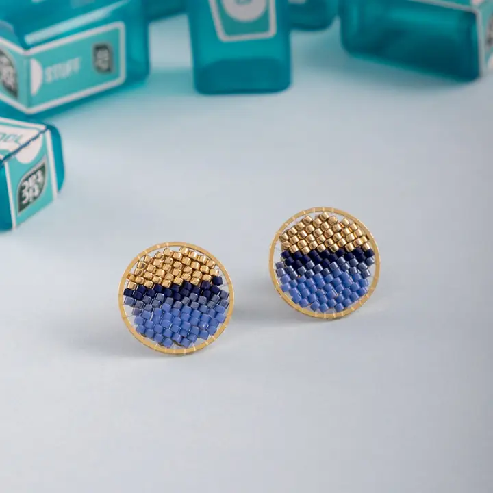 Mayana Beaded Handwoven Sweet Tart Stud Earrings in Blue
