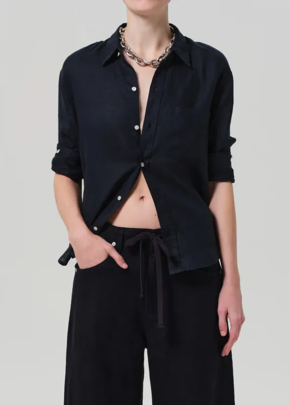 Citizens of Humanity Kayla Shrunken Linen Shirt in True Navy
