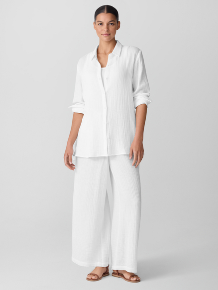 Eileen Fisher Organic Cotton Lofty Gauze Classic Collar Easy Shirt in White