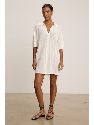 Velvet Mila Pointelle Lace Cotton Dress in White Velvet Mila Pointelle Lace Cotton Dress in White