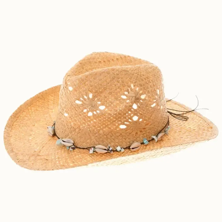 Olive & Pique Raffia Straw Beach Cowboy Hat in Straw
