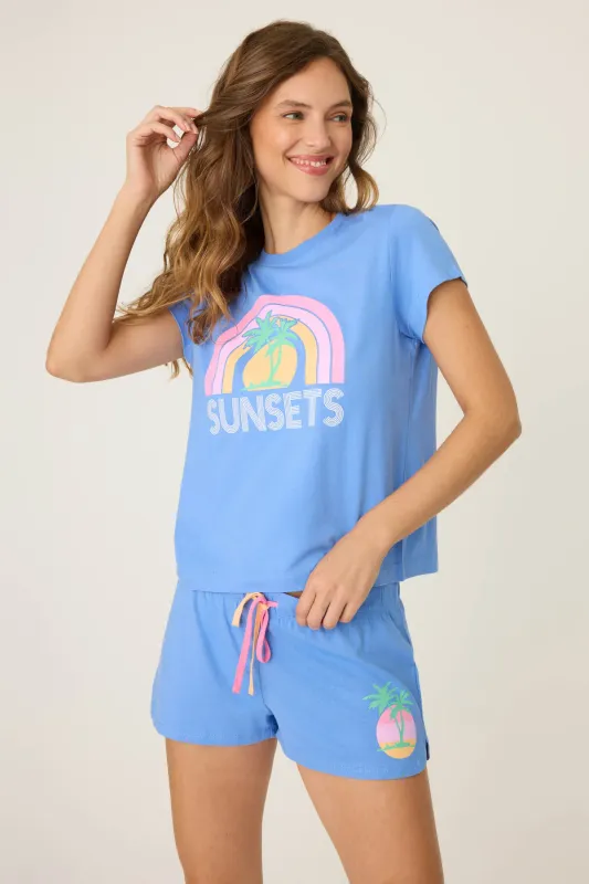 PJ Salvage Sunsets Graphic Lounge Short Set in Deep Blue