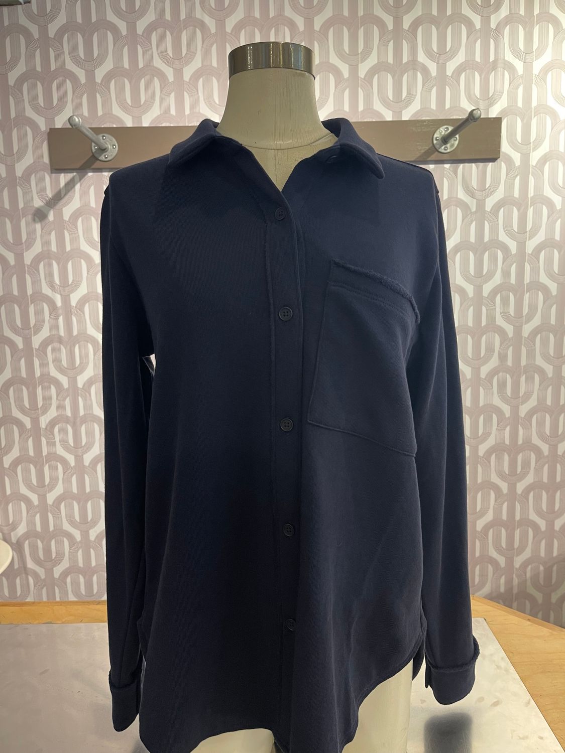 Eileen Fisher Lightweight Organic Cotton Terry Classic Collar Shirt in Ink
