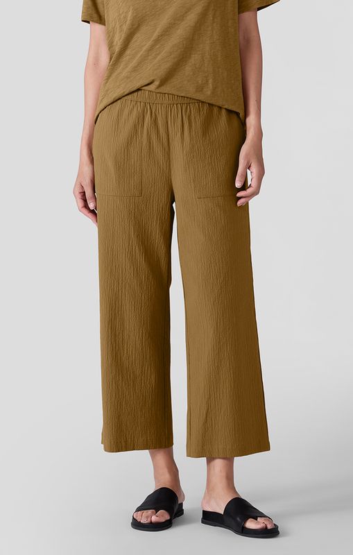 Eileen Fisher Organic Cotton Pucker Straight Cropped Pant in Bronze