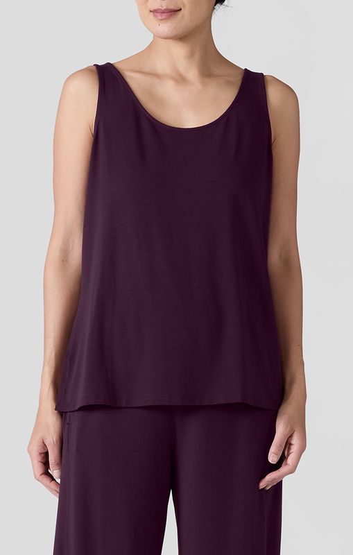 Eileen Fisher Fine Stretch Jersey Knit Scoop Neck Tank in Blackberry