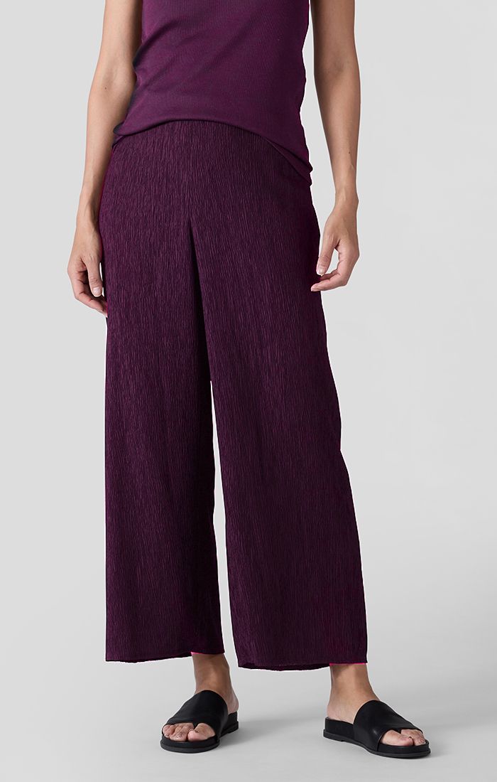 Eileen Fisher Woven Plisse High Waist Wide Ankle Pant in Blackberry