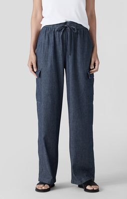 Eileen Fisher Airy Organic Cotton Twill Full Length Cargo Pant in Denim