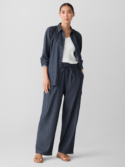Eileen Fisher Airy Organic Cotton Twill Full Length Cargo Pant in Denim