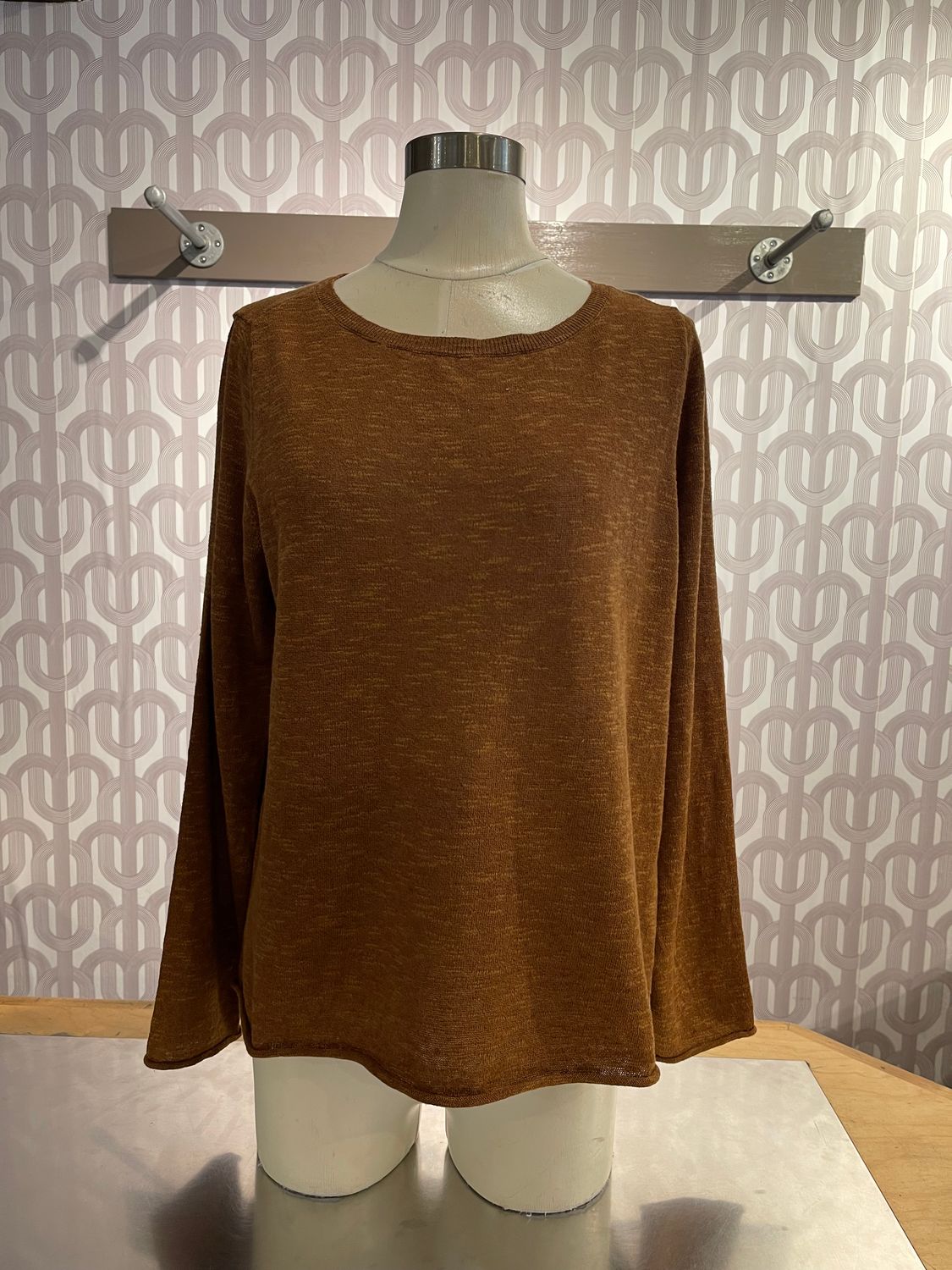 Eileen Fisher Organic Linen Cotton Slub Bateau Neck Sweater in Bronze