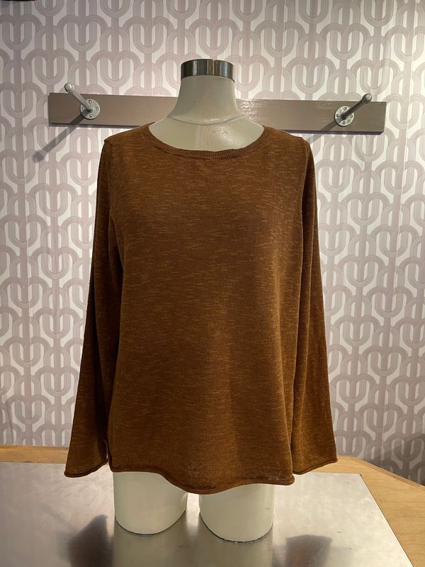 Eileen Fisher Organic Linen Cotton Slub Bateau Neck Sweater in Bronze