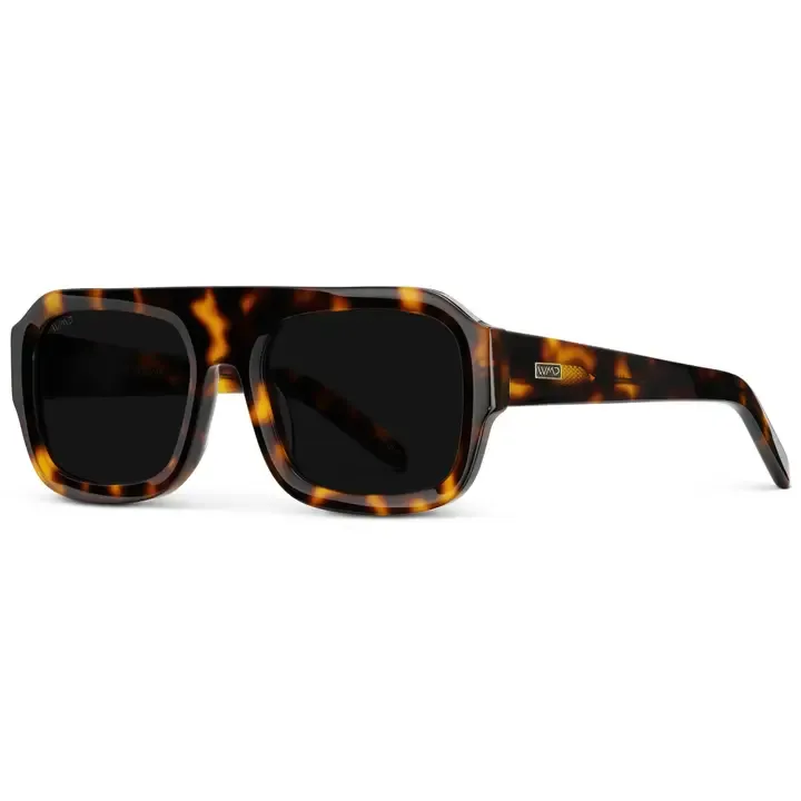 WMP Harlee Polarized Chunky Flat-Top Sunglasses in Brown Tortoise/Triple Black Lens