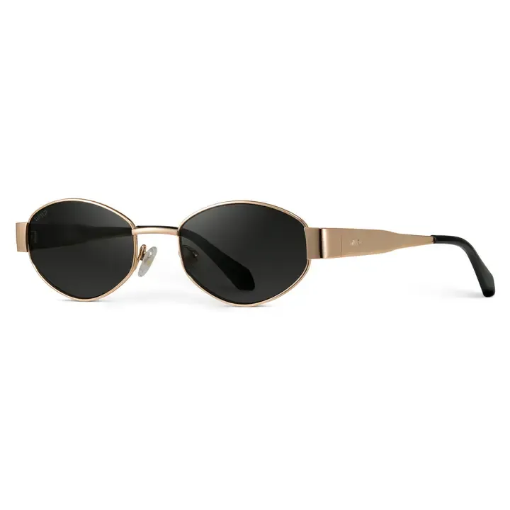 WMP Verona Small Oval Metal Frame Sunglasses in Gold/Black Lens