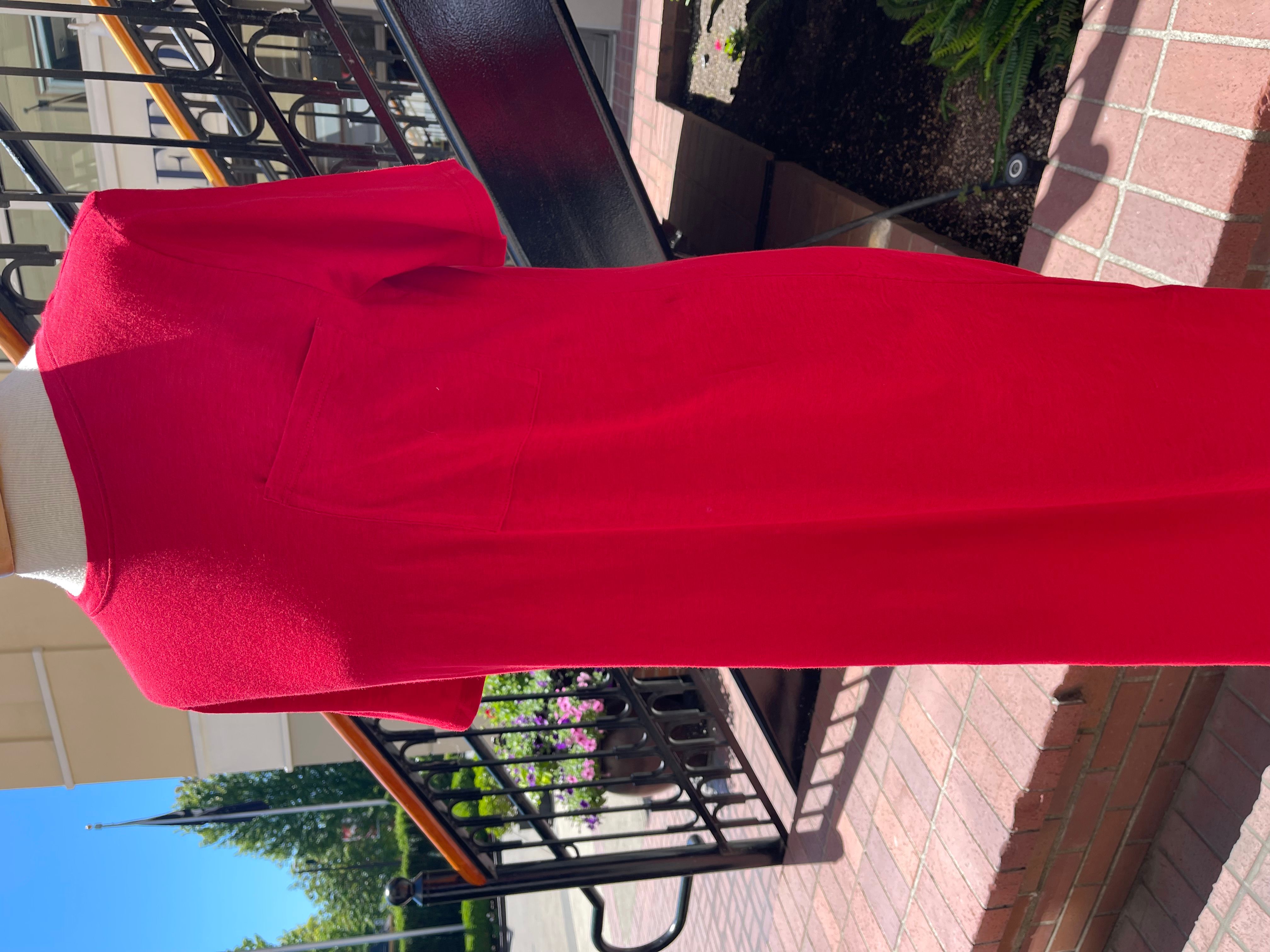 Eileen Fisher Organic Cotton Slubby Jersey Crew Neck Knee Length T-Shirt Dress in Crimson