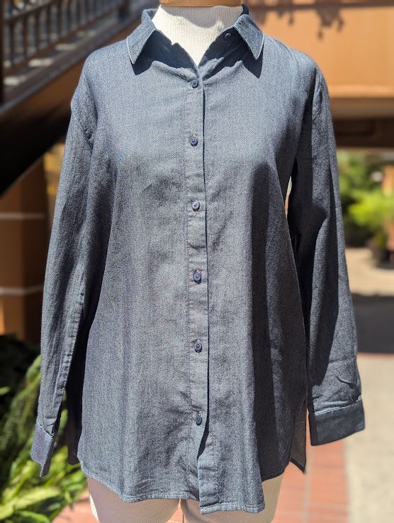Eileen Fisher Airy Organic Cotton Twill Classic Collar Easy Shirt in Denim
