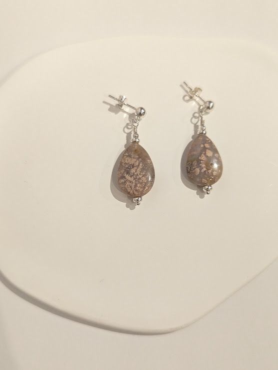 Perle Earrings in Sterling Silver & Plume Agate - K#11