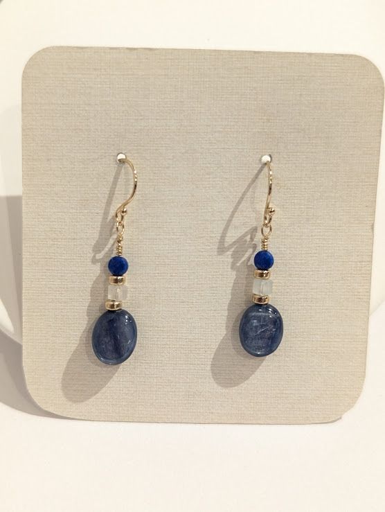 Perle Earrings in 14K Gold Fill, Kyanite, Lapis & Aquamarine - L#16