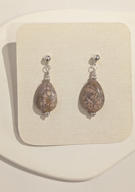 Perle Earrings in Sterling Silver & Plume Agate - K#11