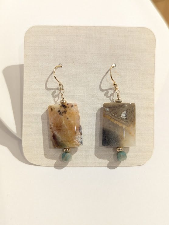 Perle Earrings in 14K Gold Fill, Plume Agate & Amazonite - K#8