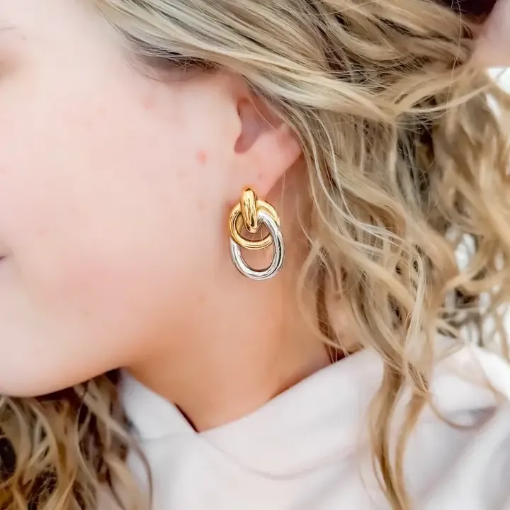 Pretty Simple Adelle Two Tone Earrings in Gold/Silver