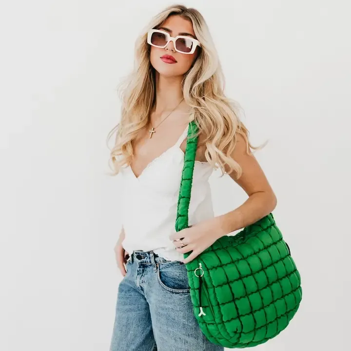 Pretty Simple Carmen Quilted Hobo Tote Bag in Emerald