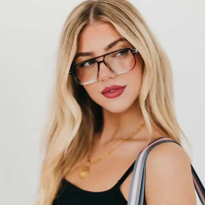 Pretty Simple Oversized Square Aviator Blue Light Glasses in Brown/Clear