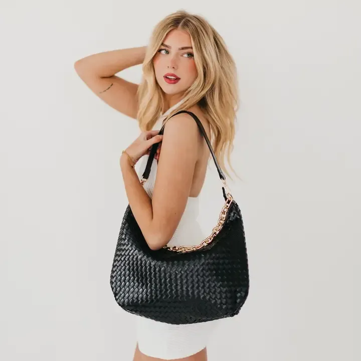 Pretty Simple Sienna Slouchy Woven Shoulder Bag in Black
