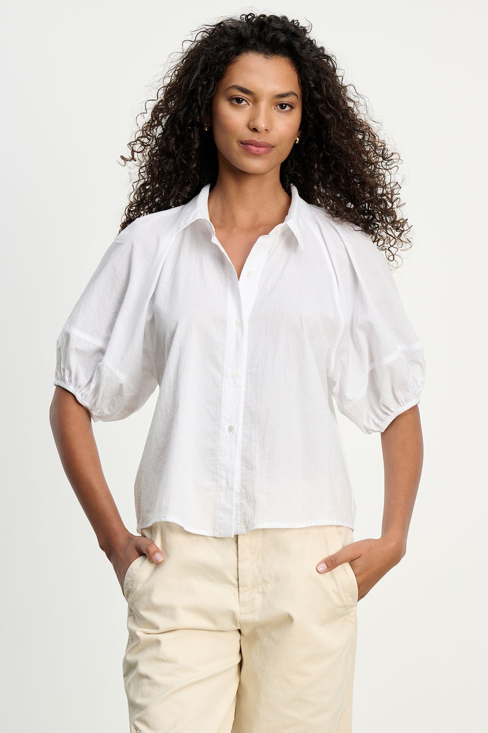 Velvet Autumn Rib and Poplin Mix Media Top in White