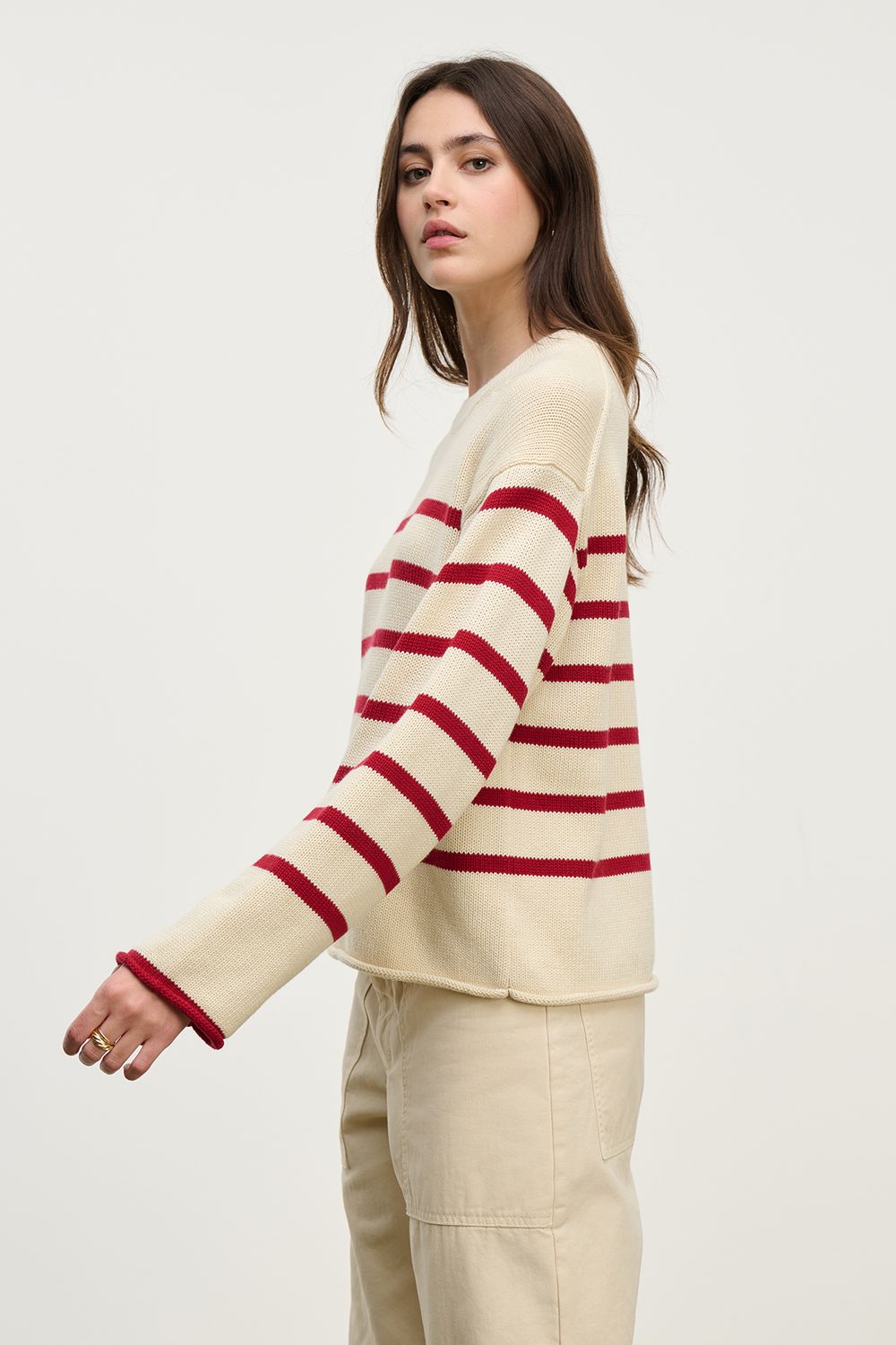 Velvet Lucia Cotton Cashmere Sweater in Cream/Shiraz