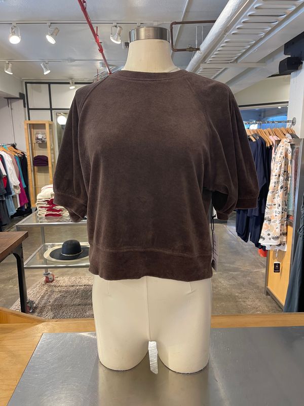 Velvet Avis Cotton Velour Elbow Sleeve Top in Chocolate