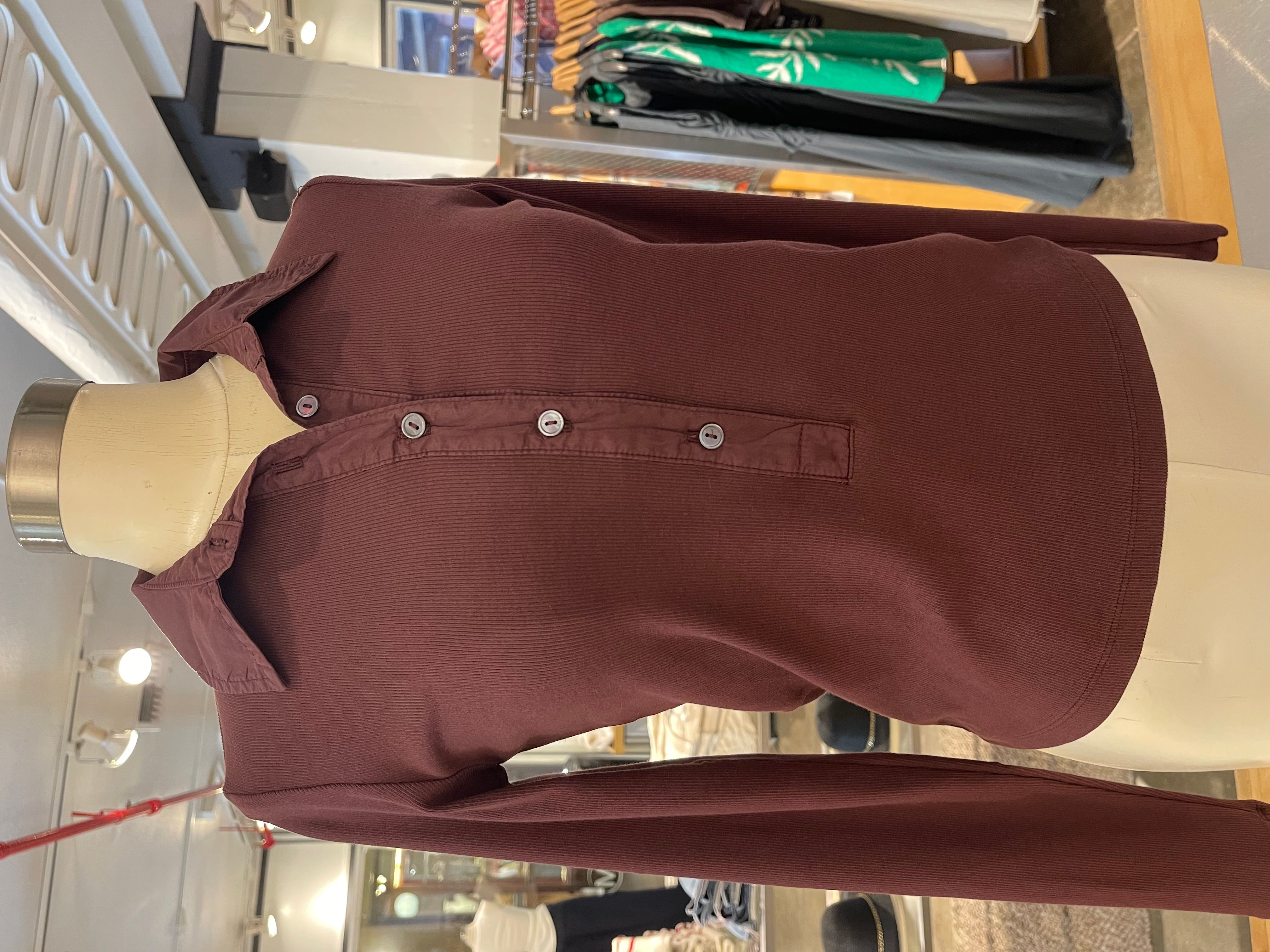 Velvet Arvine Rib and Poplin Mix Media Collared Top in Henna