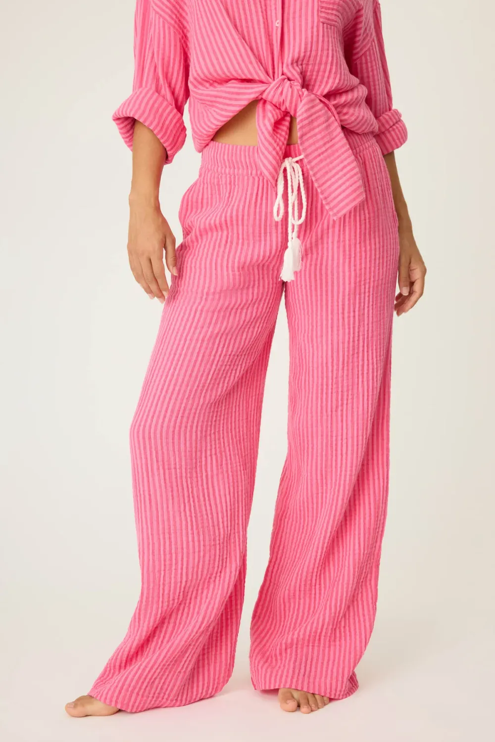 PJ Salvage Back From The Beach Striped Gauze Pants in Raspberry Sorbet