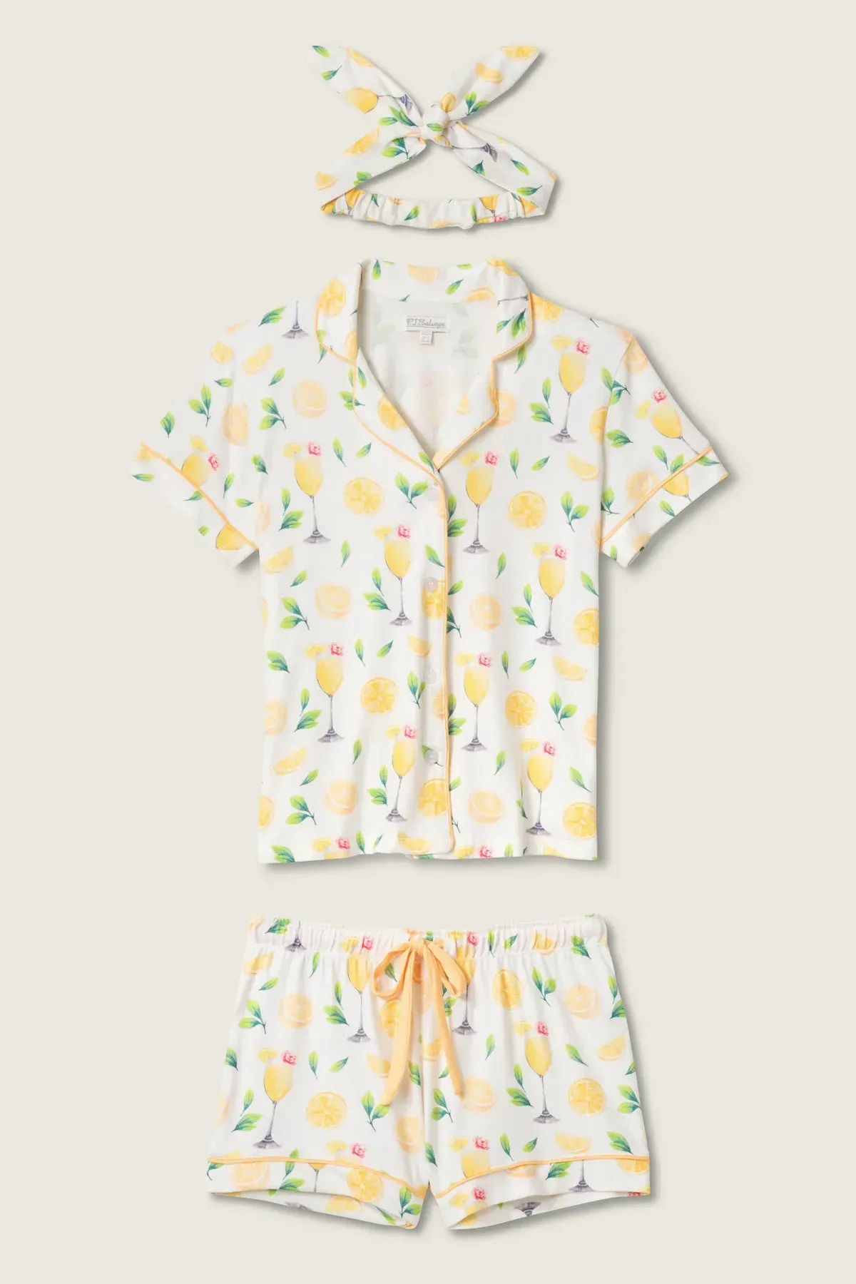 PJ Salvage Mimosa Me Drink Print 3-piece PJ Short Set in Ivory