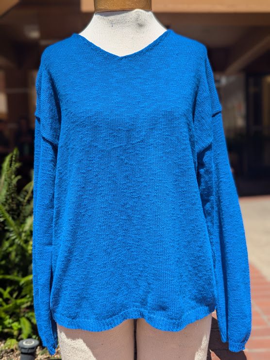 Avalin Classic Slub Knit V Neck Sweater in Royal