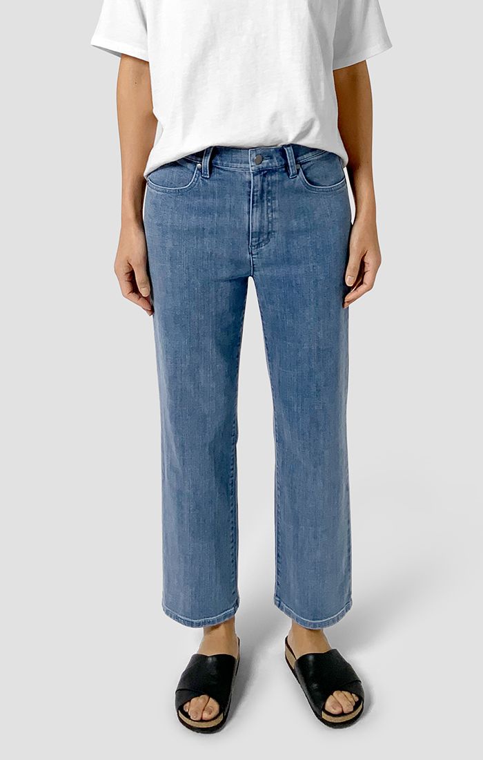 Eileen Fisher Cotton Stretch Denim Straight Ankle Jean in Classic Indigo