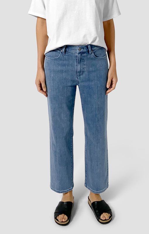 Eileen Fisher Cotton Stretch Denim Straight Ankle Jean in Classic Indigo