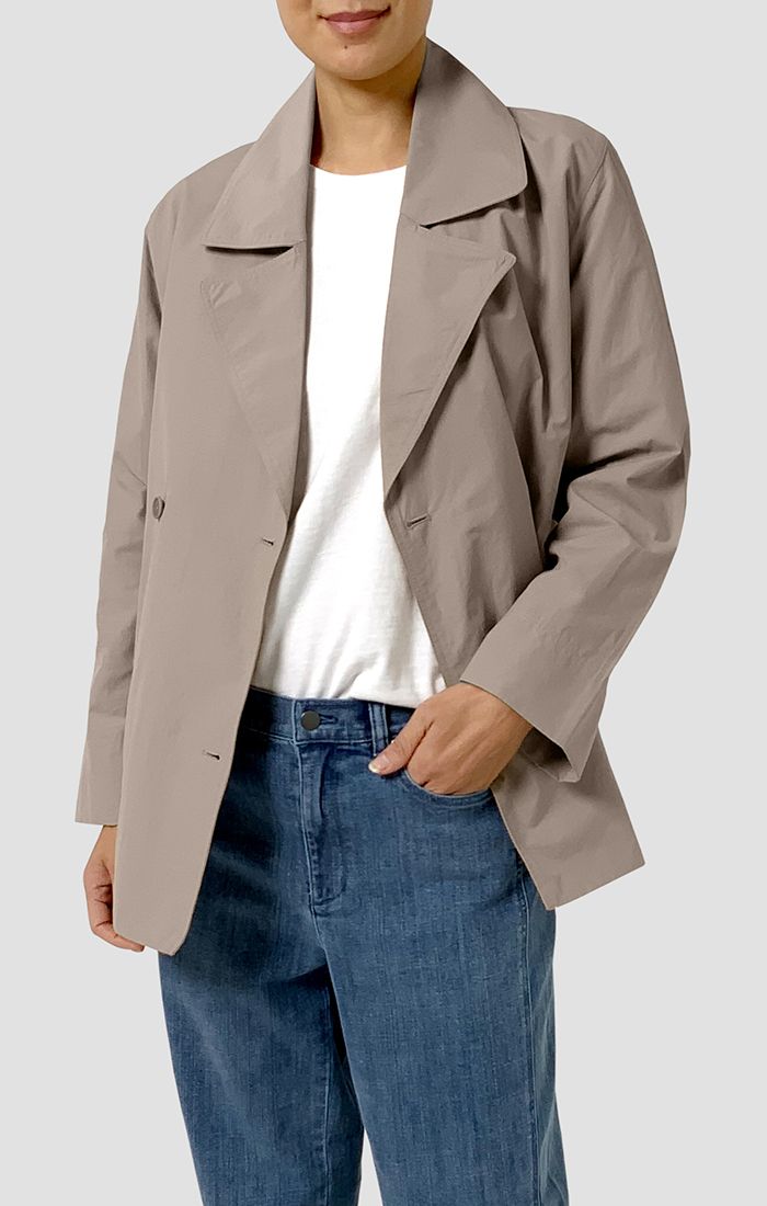 Eileen Fisher Light Cotton Nylon Short Trench Coat in Wheat
