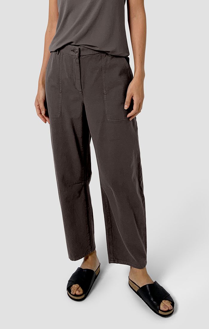 Eileen Fisher Garment Dyed Utility Cotton Ankle Barrel Pants with Pockets in Rye