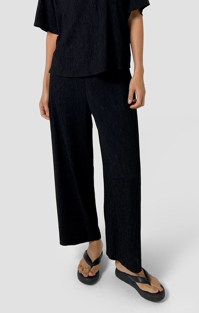 Eileen Fisher Woven Plisse High Waist Wide Ankle Pant in Black