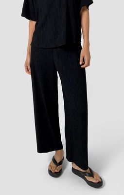 Eileen Fisher Woven Plisse High Waist Wide Ankle Pant in Black