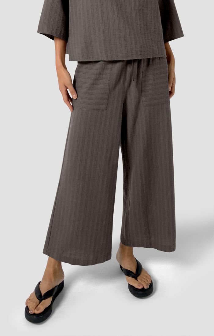 Eileen Fisher Cotton Blend Stripe Stitch Wide Cropped Pant in Rye