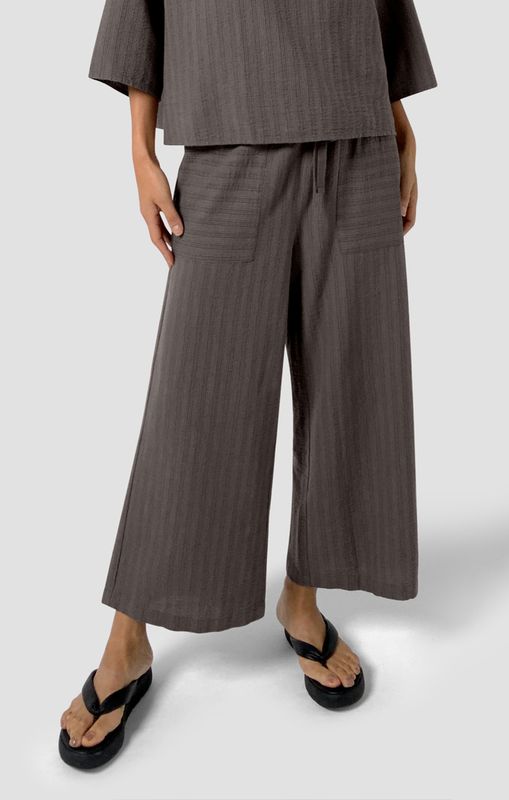 Eileen Fisher Cotton Blend Stripe Stitch Wide Cropped Pant in Rye