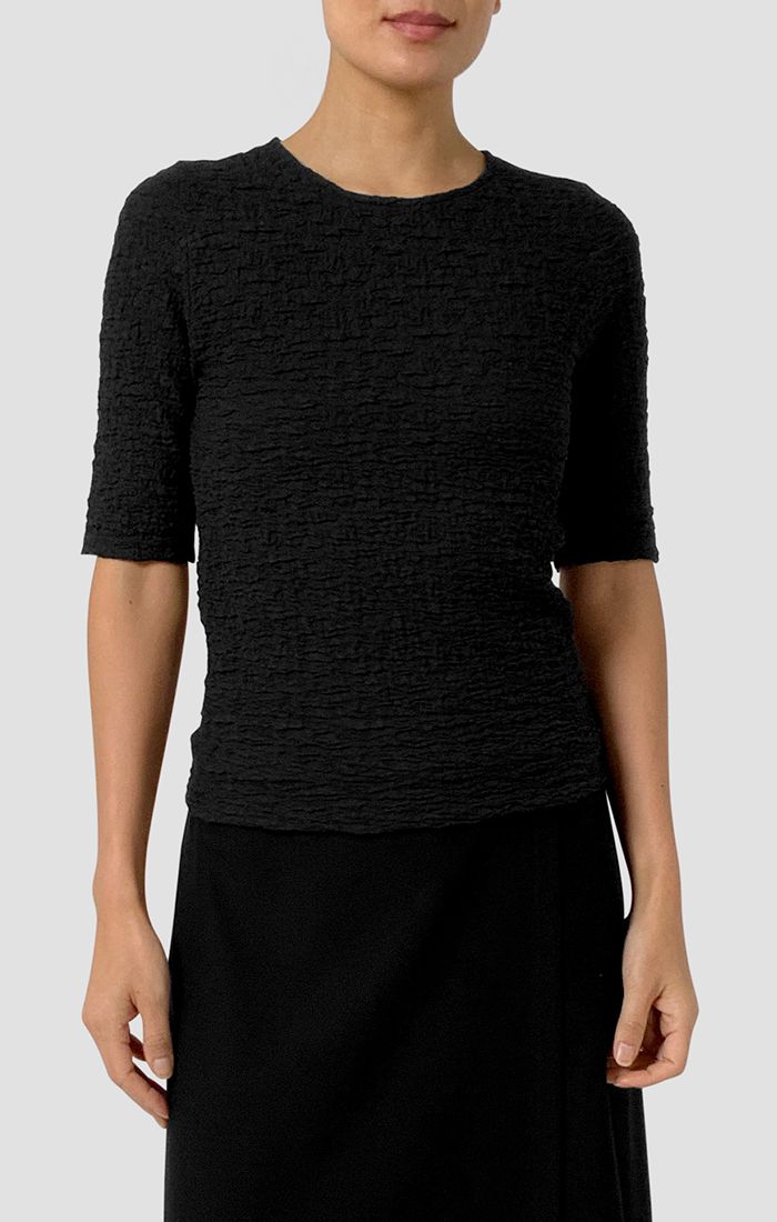 Eileen Fisher Bubble Jacquard Crew Neck Snug Top in Black