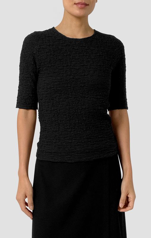 Eileen Fisher Bubble Jacquard Crew Neck Snug Top in Black
