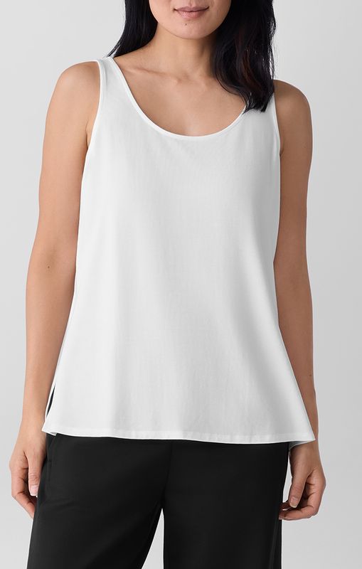 Eileen Fisher Fine Stretch Jersey Knit Scoop Neck Tank in White