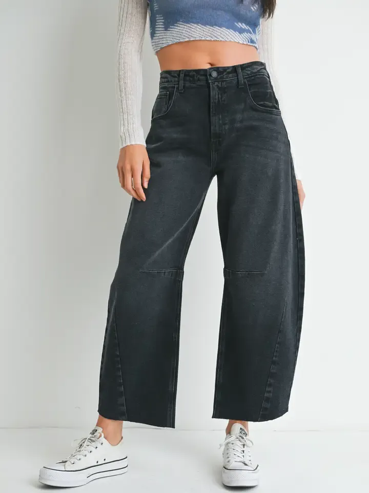 Just Black Denim Barrel Jean with Seams in Washed Black