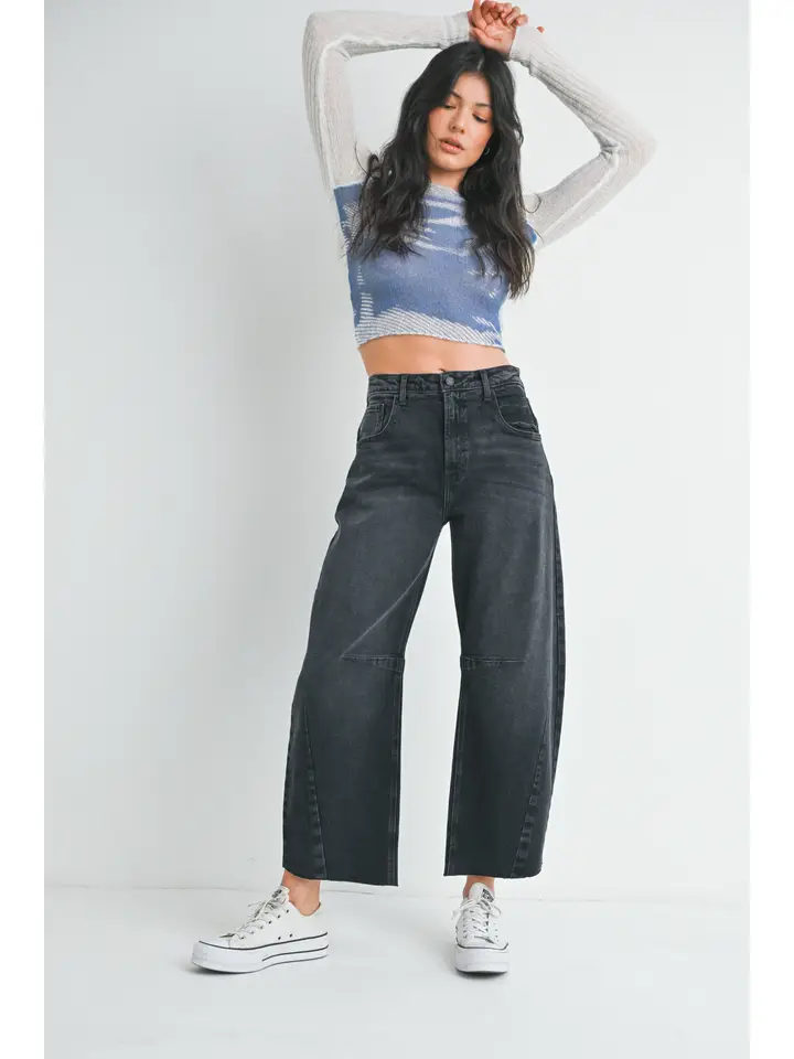 Just Black Denim Barrel Jean with Seams in Washed Black