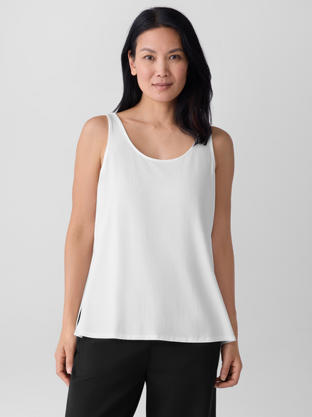 Eileen Fisher Fine Stretch Jersey Knit Scoop Neck Tank in White